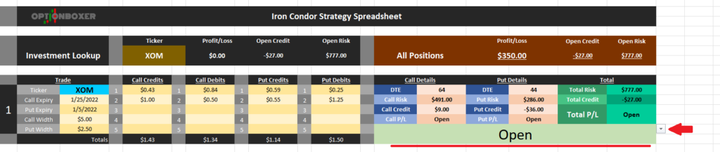 Iron Condor Strategy Spreadsheet Open or close